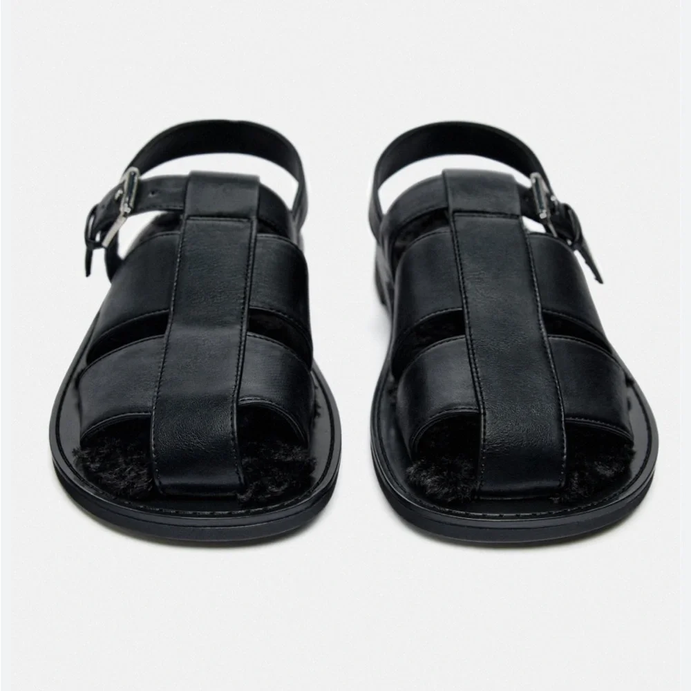 Zara NWT faux fur lined cage sandals